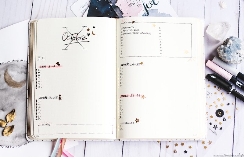 plan withe me octobre bullet journal agenda exemple page
